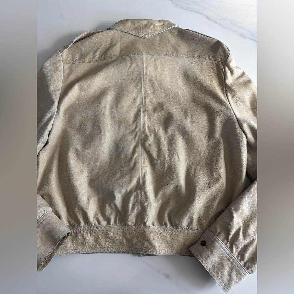 Anne Klein Vintage Military Style Leather Jacket sz L Beige - Picture 3 of 12
